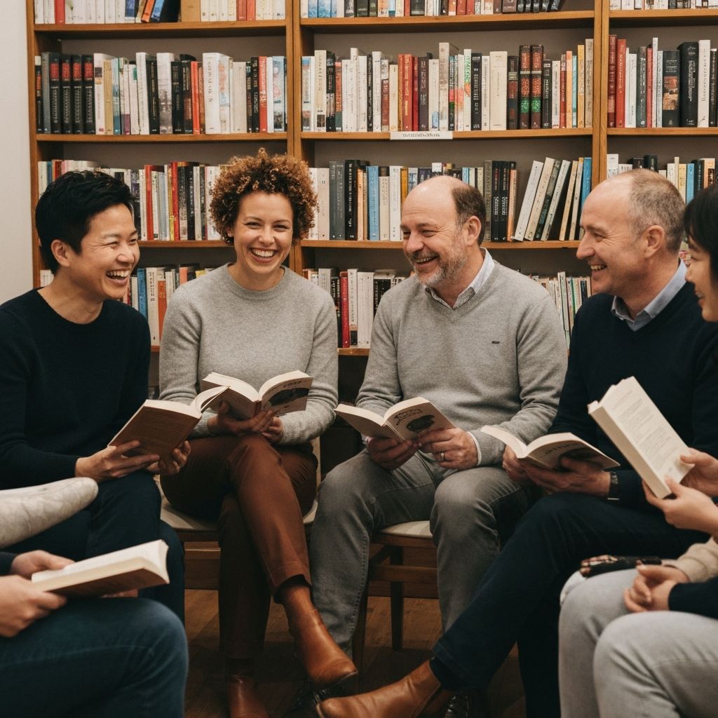 Book club members discussing a book together